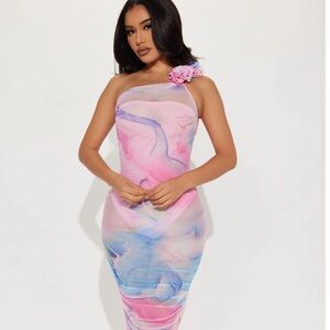 Floral Escape Mesh Midi Dress - Pink/combo perfect for Gender reveal